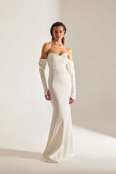 BETTY & SAM Rineta Satin Fish Skirt Strapless Evening Dress White Dress