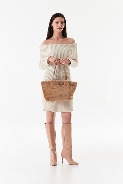 Fulla Moda Plush Handle Bag with Furry Buckle Detail