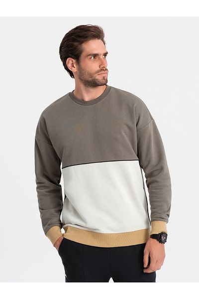 OMBRE Ανδρικό φούτερ OVERSIZE με χρωματικό συνδυασμό - χακί V7 OM-SSNZ-0130 XL