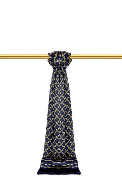 Bursa İpek Navy Blue Patterned Men's Silk Cashew