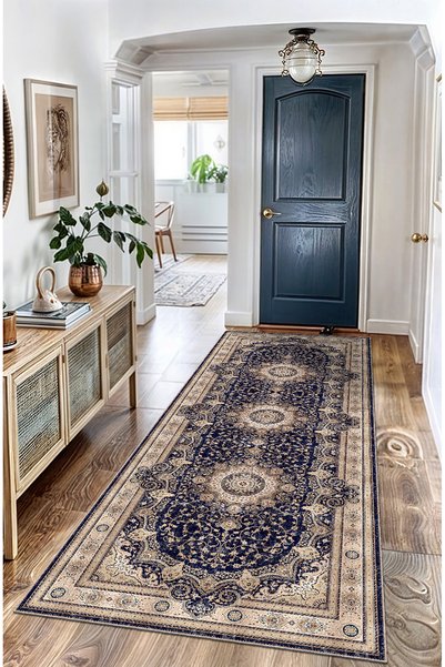 BigArts Home Klasik Madalyon Desenli Şönil Halı Kaymaz Taban Salon Halısı Yol...