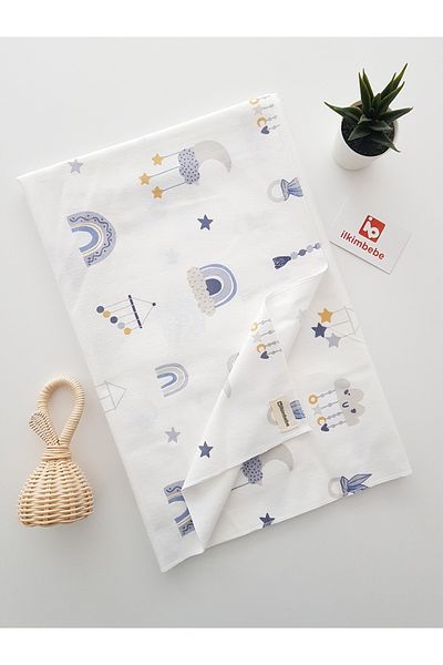 ilkimbebe Cloud Pattern 85X90 Single Layer Flannel Newborn Baby Blanket, 100% Cotton