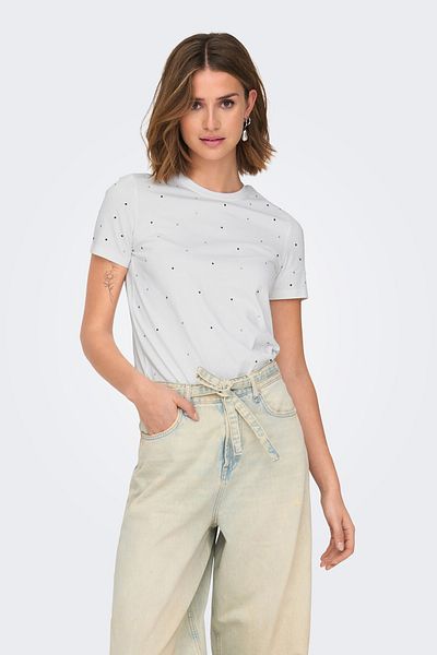ONLY Tricou alb Onlglobe - Detaliu de piatră, 100% bumbac, gâtul O 15342984