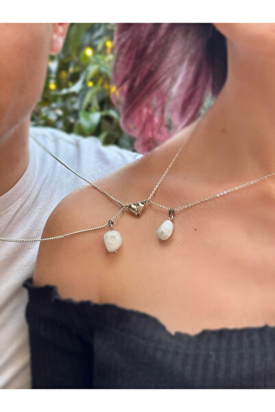 Elifsu Jewelry Kalplerimiz Bir Olsun Ay Taşı Çift Kolye