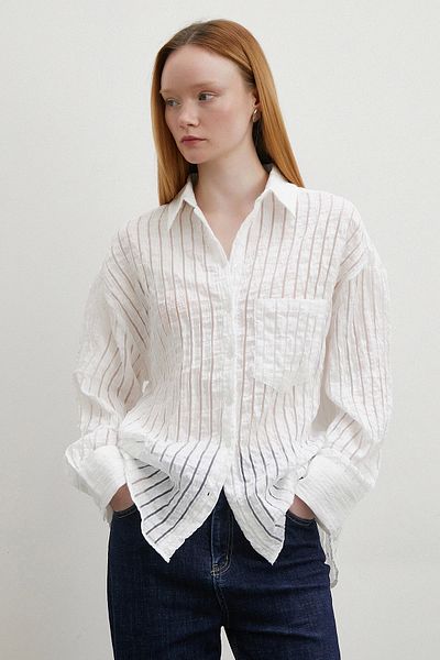 Never more White Sheer Striped Shirt