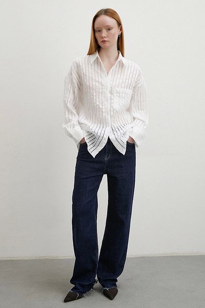 Never more White Sheer Striped Shirt