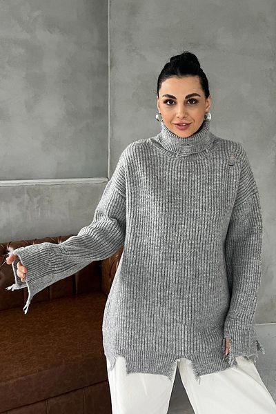 Seda Yalçın Atelier Gray Ripped Detailed High-Rise Knitwear Sweater