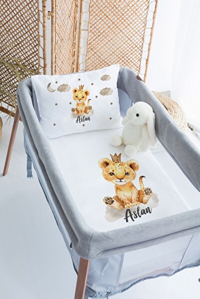 Lilabio %100 Pamuk Saten İsme Özel İsimli 70x120 Park Yatak Nevresim Seti Asl...