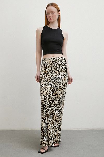Never more Fusta în dungi Ecru - Cu Motiv Leopard
