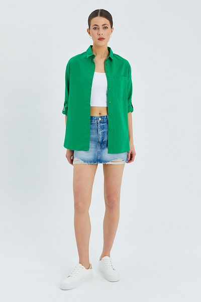 Mixray 9942 Cămașă de bază pentru femei cu mânecă lungă, verde Oxford