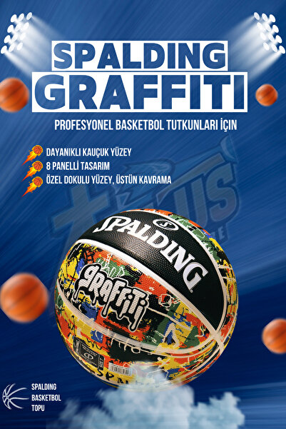 SPALDING Graffiti Basketbol Topu – Kauçuk Yüzeyiyle Maksimum Dayanıklılık ve Her Türlü Zemine Uygundur