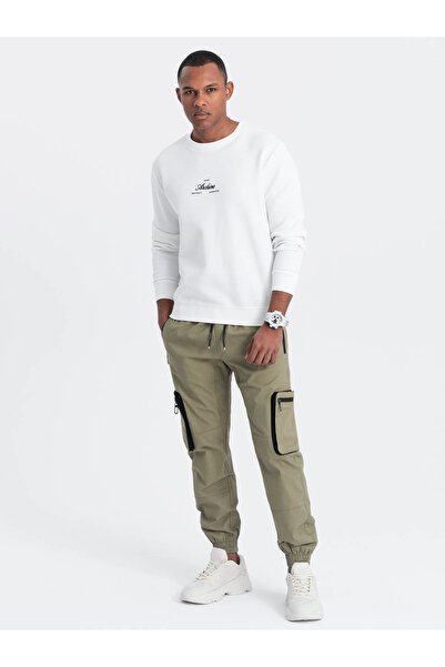 OMBRE Ανδρικό παντελόνι JOGGER με τσέπες cargo με φερμουάρ - ανοιχτόχρωμο λαδί V1 OM-PAJO-0135 M