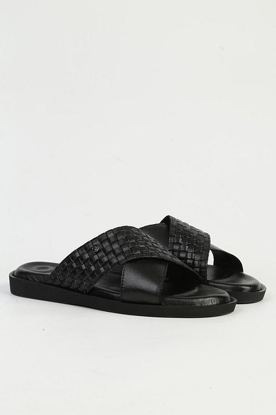 Pierre Cardin Genuine Leather Black Men's Slippers Pc-7341