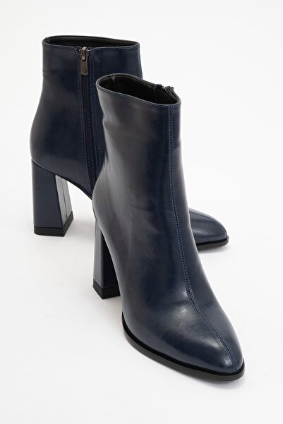 LuviShoes Dámské kozačky na podpatku Jewel Navy Blue Skin