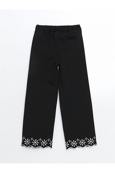 LC Waikiki Black Elastic Waist Floral Girls' Trousers