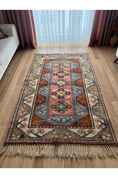 DesignEv 124x194 cm Nostaljik El Dokuma Halı, Canlı Renkli Çiçek Desenli Hari...