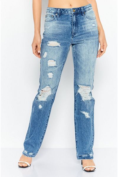 Michael Kors Women Regular Fit Rip Non Stretchable Denim Jeans, Blue
