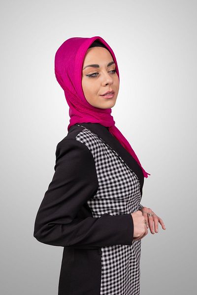 Şalcenneti.com Βιολογικό Φούξια Χρώμα Πρακτικό Πλισέ Σάλι - Μοντέλο Στιγμιαίας Σφουγγαρίστρας