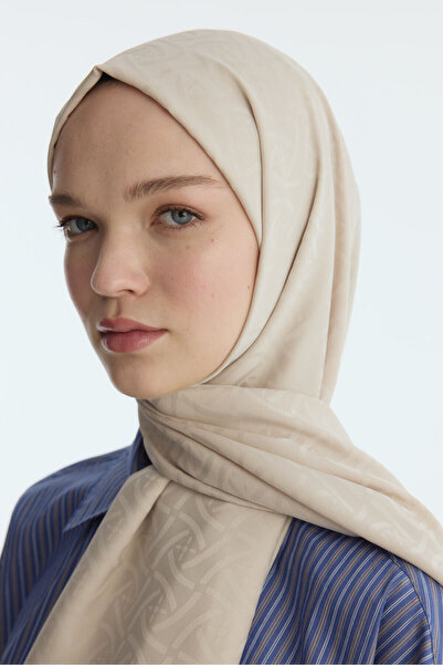 cs camellia scarf Şal cu model elegant din jacquard mătăsos - lapte de migdale