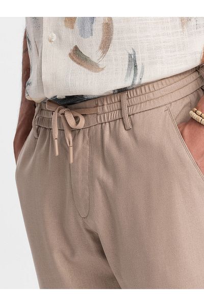 OMBRE Herren Chinohose aus Leinenmischung mit Aufkrempelung - Hellbraun V3 OM-PACP-0198 XXL