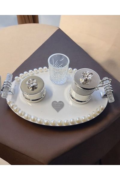 CyzHome Silver Groom Coffee Tray with Luna Pearls