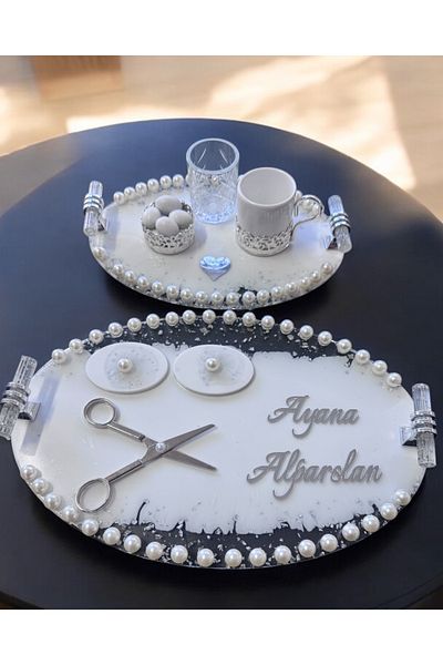 CyzHome Jubilation White Engagement Tray - Silver Pearls