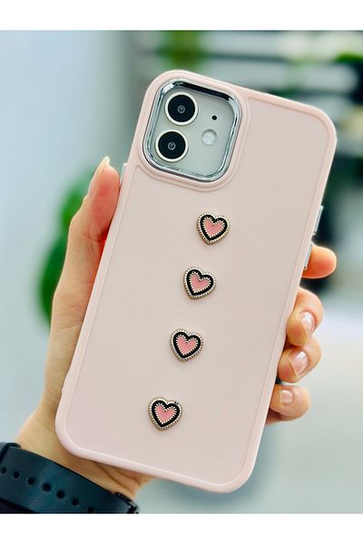 Go Aksesuar حافظة سيليكون مرنة متوافقة مع هاتف Iphone 12 و12 Pro مع 4 ألعاب بتصميم قلب وردي