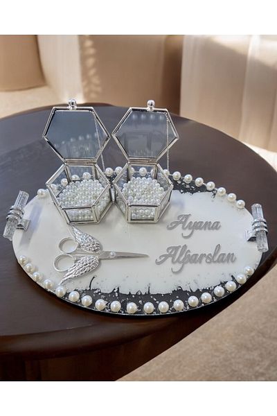 CyzHome Talia Silver Promise Engagement Tray with Pearls