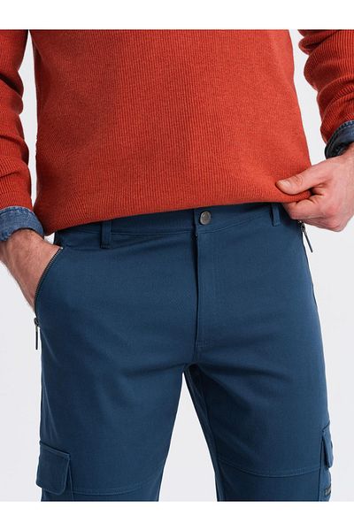 OMBRE Pantaloni cargo cu picior drept pentru bărbați, cu buzunare cu fermoar - albastru închis V1 OM-PACG-0204 L