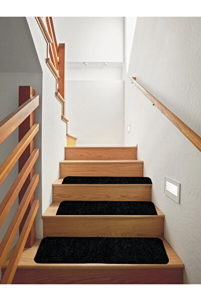 BEYLİNİ Merdiven Halısı Basamak Halısı Keçe Kaymaz Taban Yapışkanlı Halıfleks Siyah 1li 20x75 Cm