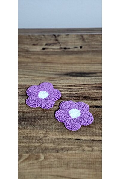 Punch Lila Papatya Araba Bardak Altlığı Punchneedle 2 adet takım 7 cm(İstenilen Renk İstenebilir)