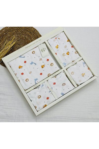Bebitof Tiny Animals Patterned 10-Piece Boxed Newborn Hospital Discharge Bodysuit Set