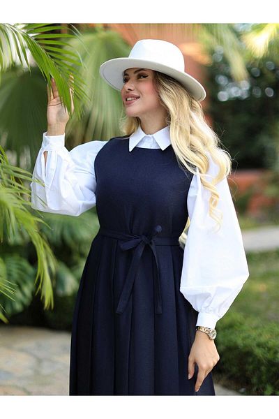 MELEK ARAZ Γυναικείο πλισέ φόρεμα Navy Blue