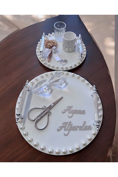 CyzHome Silver Promise Ring Tray with White Arlo Pearls