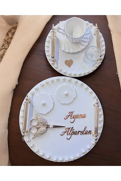 CyzHome Heavenly Gold Promise Engagement Tray with White Pearls