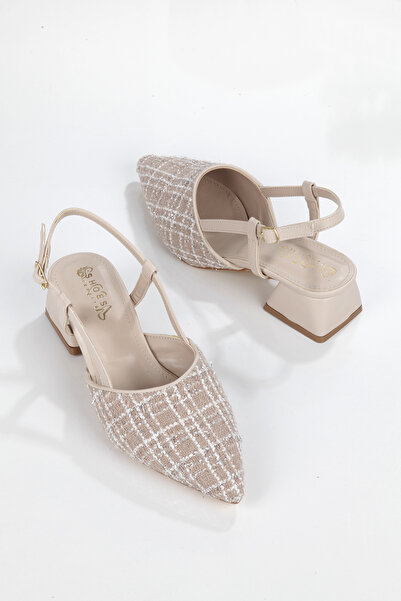 leopar by çetinay 195 Arinè Ten Linen Open Back Heeled Women's Shoes / Stiletto