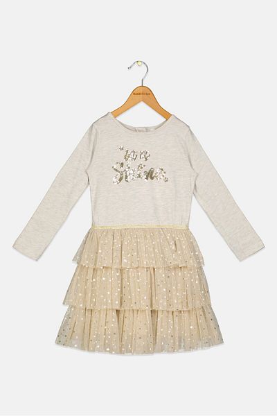 Miss Kids Girl Textured Dress, Grey