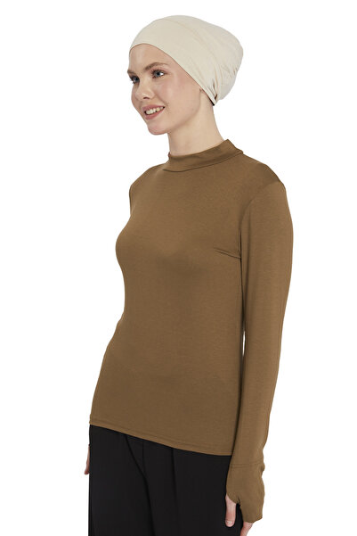 Altobeh Women's Organic Finger Snap Turtleneck Body - Light Chocolate