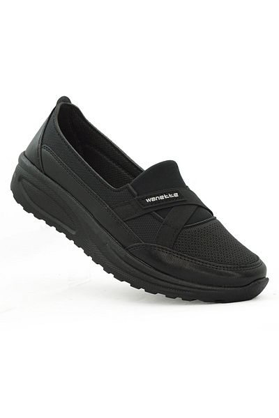 LETAO Pantofi de damă Wanette, negri, cu talpă ortopedică în patru puncte, ușor de purtat, pantofi casual din latex