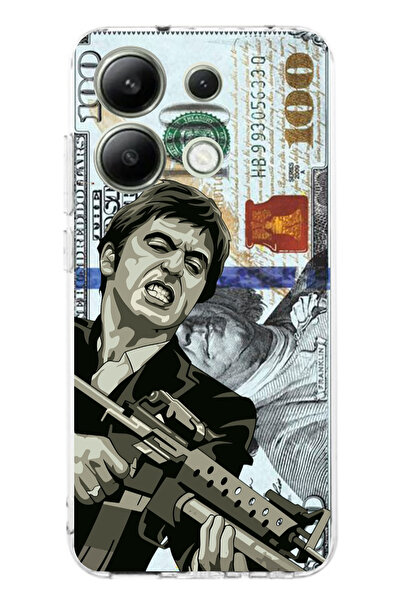 TechTree Redmi Note 13 4G Uyumlu Scarface Dolar Tasarımlı Şeffaf Silikon Kılıf