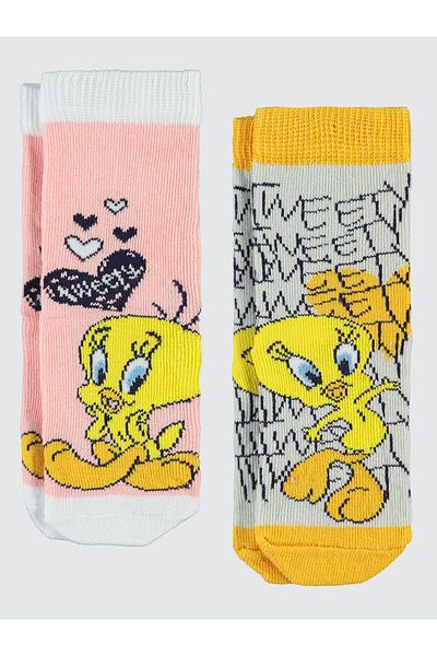 TWEETY طقم جوارب أصفر مكون من قطعتين للفتيات من عمر 2 إلى 12 عامًا