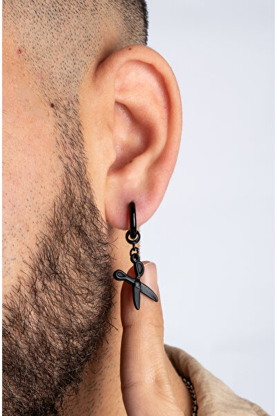 Piercing Market Steel & Silver Erkek Unisex Çelik Sallantılı Makas Küpe Paslanma Kararma Yapmaz