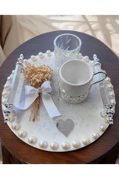 CyzHome Silver Promise Coffee Tray with Faye Pearls
