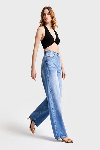 its basic Blugi pentru femei cu talie super înaltă, albastru, 100% denim Koton 2S5-4