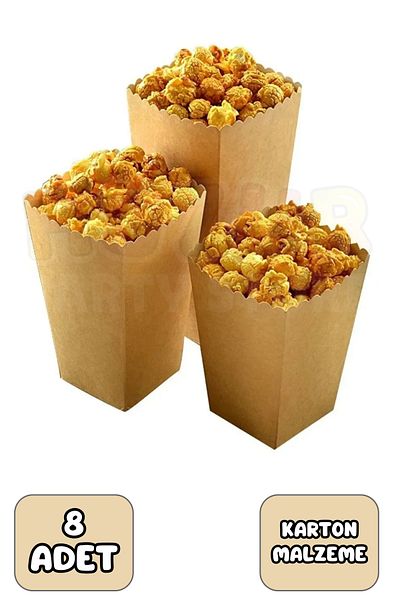 Huzur Party Store 8 Colored Kraft Cardboard Corn Box - Brown Chips Box