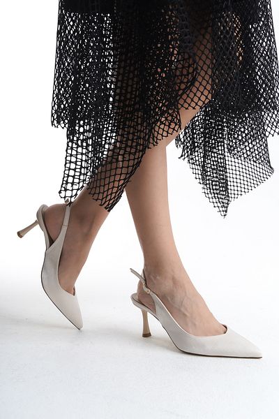 MARSEDO Stiletto de damă Rayne Beige - Pantofi casual cu toc subțire cu vârf ascuțit și slingback