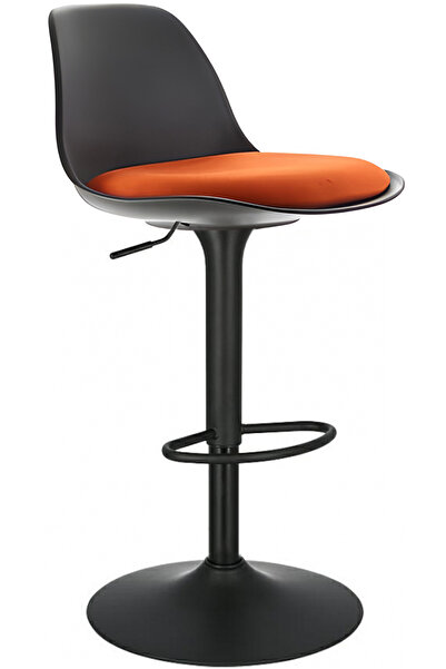Bürocci Nadya Bar Sandalyesi - Turuncu Deri - Mat Siyah Metal Ayaklı - 9537Y0123
