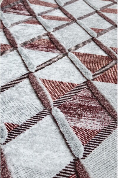 melian 3 Boyutlu Yıkanabilir Leke Tutmaz Kesme  Yolluk Mutfak Halı Kırmızı