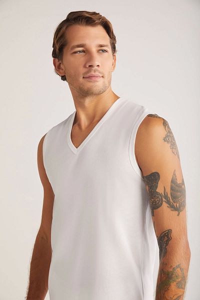 Kom Nobre V-Neck Cotton Basic Ανδρικό Αθλητικό - Λευκό