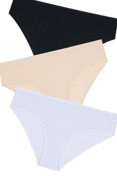Gizli Butik Set de 3 chiloți pentru femei - culoare uni, bumbac și lycra, piele alb-negru